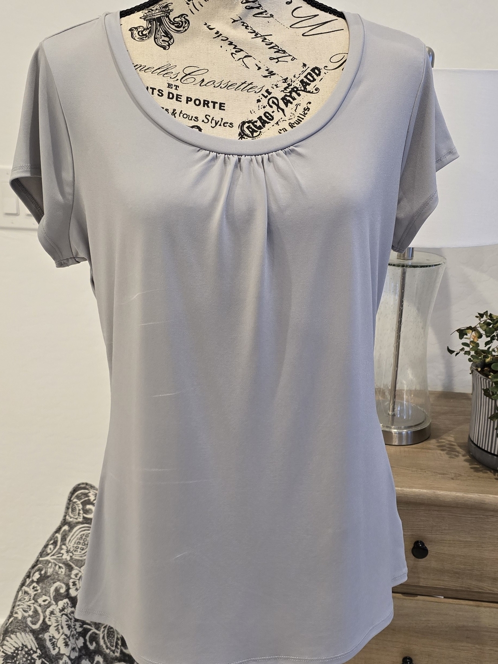 Worthington Soft Gray Scoop Neck Short Sleeve Top